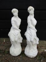 2 Concrete lady garden statues H72cm approx