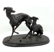 Pierre-Jules Mene, (French 1810-1879), bronze sculpture of two whippets at play with a ball standing