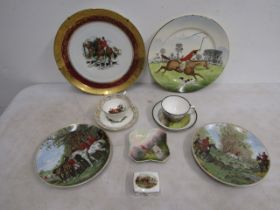 Limoges plate, Mintons cup and saucer and various hunting scene ceramics