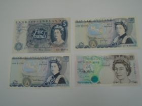 3x blue £5 Bank of England notes, Y45 953715 cashier Fforde, Ay79 923065 cashier Page, Hn46 513754