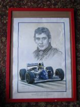 Limited numbered (833/1000)Ayrton Senna print signed by artist K.W. Davies 45cm x 63cm approx