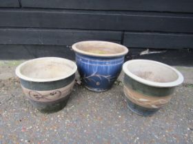 3 Ceramic garden pots. Largest H37cm approx