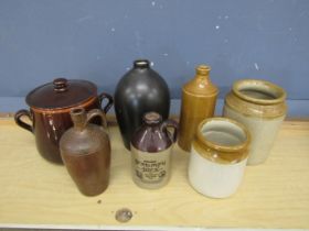 Stoneware pots and flagons etc