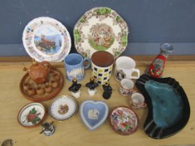 Mixed china to include Wedgwood and Blackbird pie funnels etc