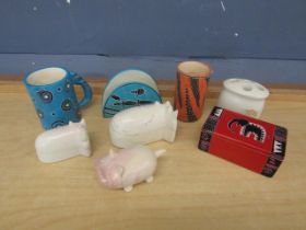 'Soapstone' trinket pots, mug and letter rack etc