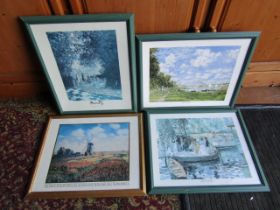 3 Monet prints and Renoir print, all framed and glazed 46cm x 56cm approx