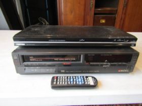 Toshiba DVD player with remote and vintage Matsui VHS player both from a house clearance