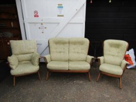 Ercol 2 seater sofa and 2 arm chairs