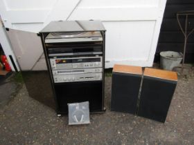 Vintage Technics separates sound system in Technics cabinet with Bang & Olufsen Beovox S30