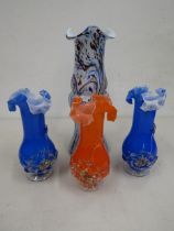 Romanian vase and 3 Chinese glass vases