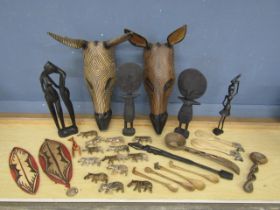 African masks, wooden cutlery and animals etc