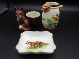 Royal Crown Derby fox trinket dish, a jug and Quail fox egg cup