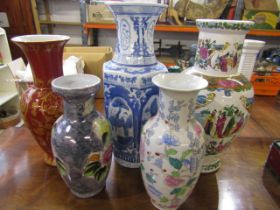 5 Oriental vases one chipped and cracked