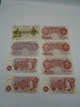 8 assorted Ten Schillings Notes to incl United Kingdom of Great Britain and Ireland G100 046852 (red