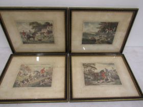set 4 Hare Hunting hand coloured plates  framed and glazed (an amount of foxing on all prints)