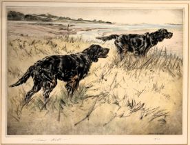 Henry Wilkinson, a signed limited edition coloured etching of Gordon Setters 4/150. 25 x 36 cm,