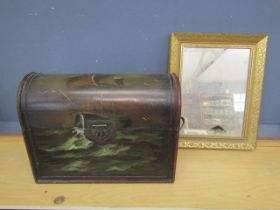 A domed trunk with ship design 50x38cm and a mirror