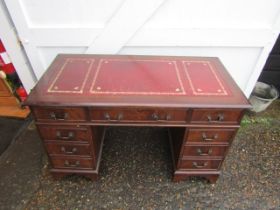 Mahogany veneered pedestal desk