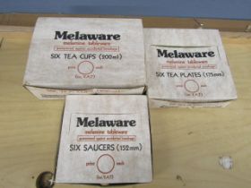 Mid century Melaware Melamine tableware, 6 tea cups, 6 saucers and 6 tea plates all boxed as new