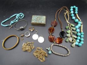 Mosaic box and costume jewellery