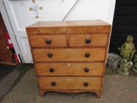 Mahogany veneered 2 short over 3 long chest of drawers with ebonised handles H115cm W100cm D52cm