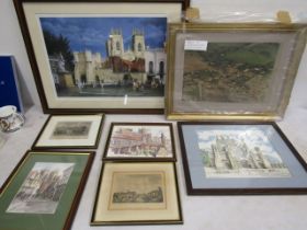 Watercolour, Photo's, etchings and prints relating to York and Bath