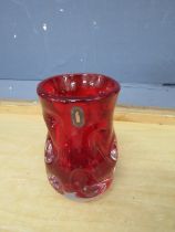 Whitefriars mid century red Knobbly art vase H13cm approx