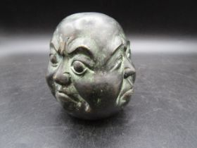 A Japanese Buddhism Bronze paperweight with 4 faces with seal mark to base