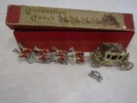 Lesney die cast Coronation coach in original box along with a smaller coach and horses. King only