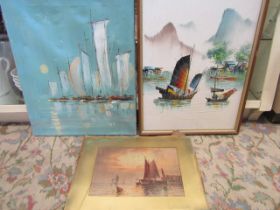 3 oil on canvas ship paintings