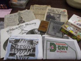 early 1900s newspapers, A 1800's linen pocket map and small amount cigarette cards