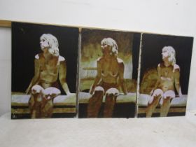 Neil Ward-Robinson PHD a set 3 oil on canvas titled 'Nude under a swinging light'  the final set