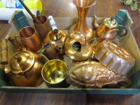 Copper jugs, jelly moulds etc