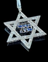 18ct white gold Star of David diamond set pendant/pin brooch with blue sapphire? Shaddai in the