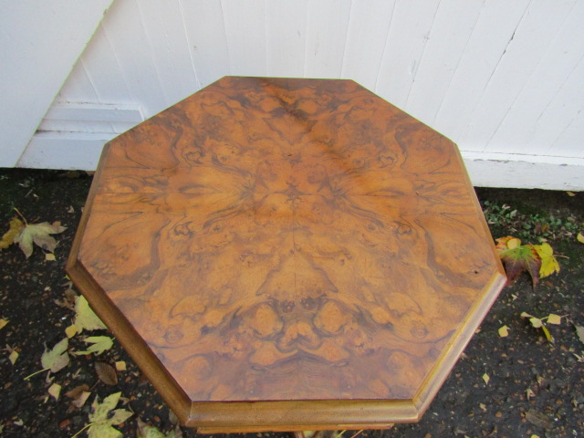 Octagonal work table with Burr walnut top and contents H72cm approx - Image 3 of 5