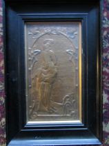 Art nouveau relief brass plaque in lacquered frame 27x40cm