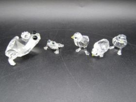 Swarovski frog (6cm) small frog and set 3 chicks, all boxed with certs