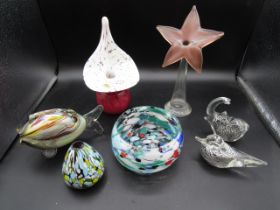 Various glass vases and paperweights etc