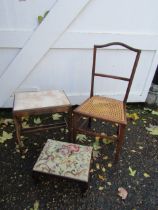 Chair with cane seat and 2 stools