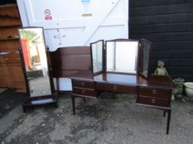 Stag dressing table, cheval mirror and headboard (dressing table mirror missing hanging clip one