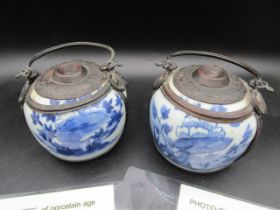 Pair blue and white large opium pots Qing Dynasty (18th-19thC) with certs 11cmH