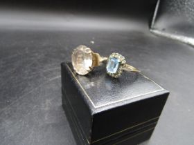 9 ct gold ring with large clear stone (hallmarked) and NN17 stamped on side (4gms) size N and a ring