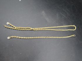 rope chain and bracelet stamped 375 and 9ct 5.5gms clasp broken on necklace