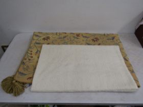 2 Crewelwork throws- one gold 'velvet' with tassels approx 6x4" and one cream with Durham quilt