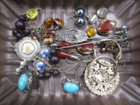 Delf Silver brooch, Amber earrings etc