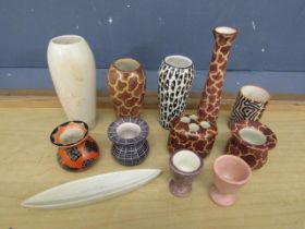'Soapstone' vases and egg cups etc