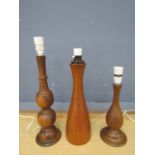 3 Wooden table lamps (plugs removed)