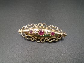 9ct gold hallmarked Edwardian style ruby and diamond brooch 3.77g gross weight.