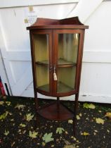 Bow fronted mahogany corner display cabinet with key H132cm W56cm D40cm approx