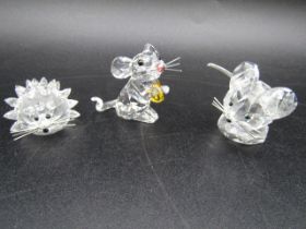 Swarovski hedgehog and 2 mice all boxed with certs